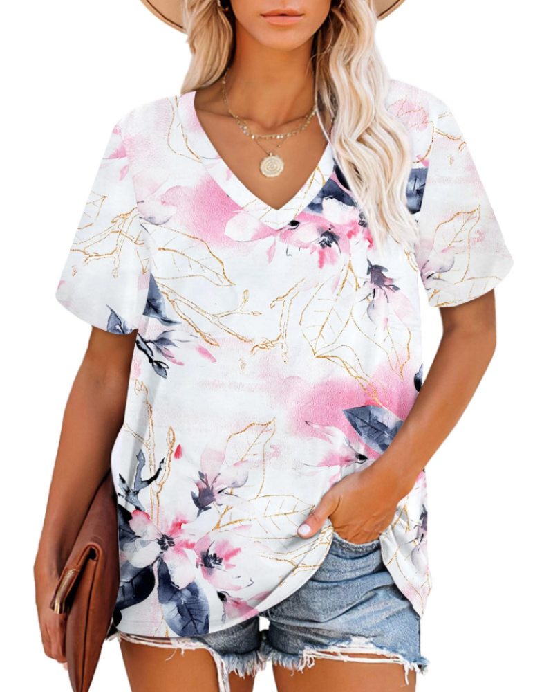 Camiseta Grace para mujer – Top con escote en V, mangas a rayas y ajuste holgado