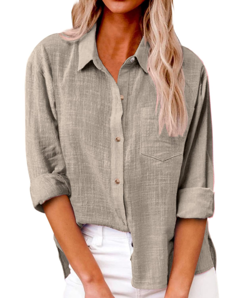 Zara Camicia Donna – Blusa Tunica in Cotone con Scollo a V, Bottoni & Maniche Lunghe