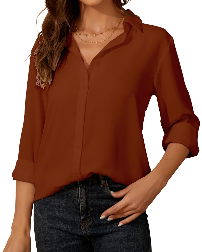Blusa para mujer Claire – Blusa de chiffon con cuello clásico, botones y ajuste elegante