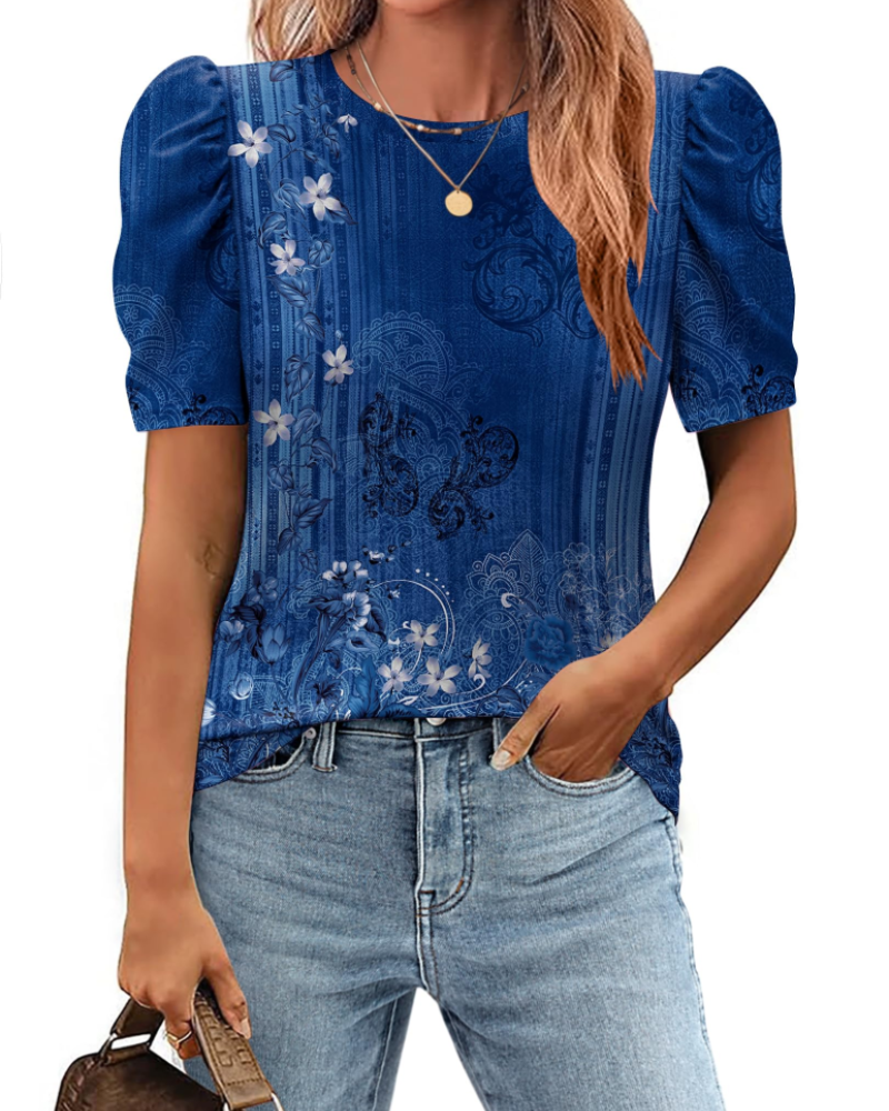 Blusa Elena para mujer – Top floral con mangas abullonadas y ajuste slim
