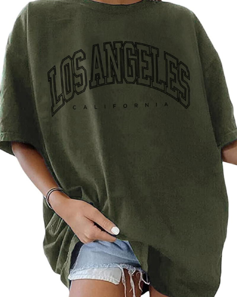T-shirt Lydia pour femme – T-shirt en coton avec impression Los Angeles et col rond