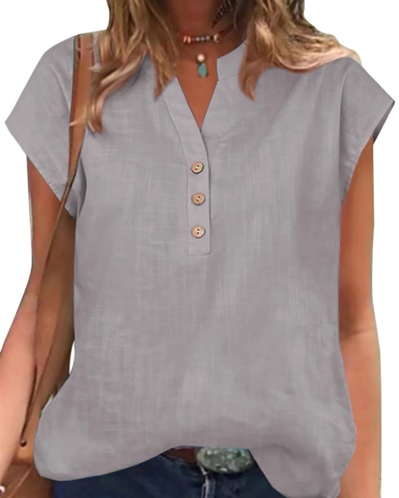 Julia Blusa Donna – Top in Cotone Lino con Scollo a V, Maniche Corte & Fit Morbido