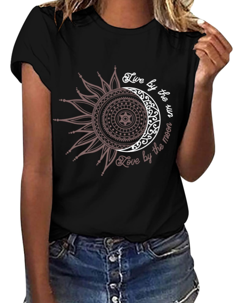 Camiseta Daisy para mujer – Top de algodón con cuello redondo, mangas cortas y estampado casual
