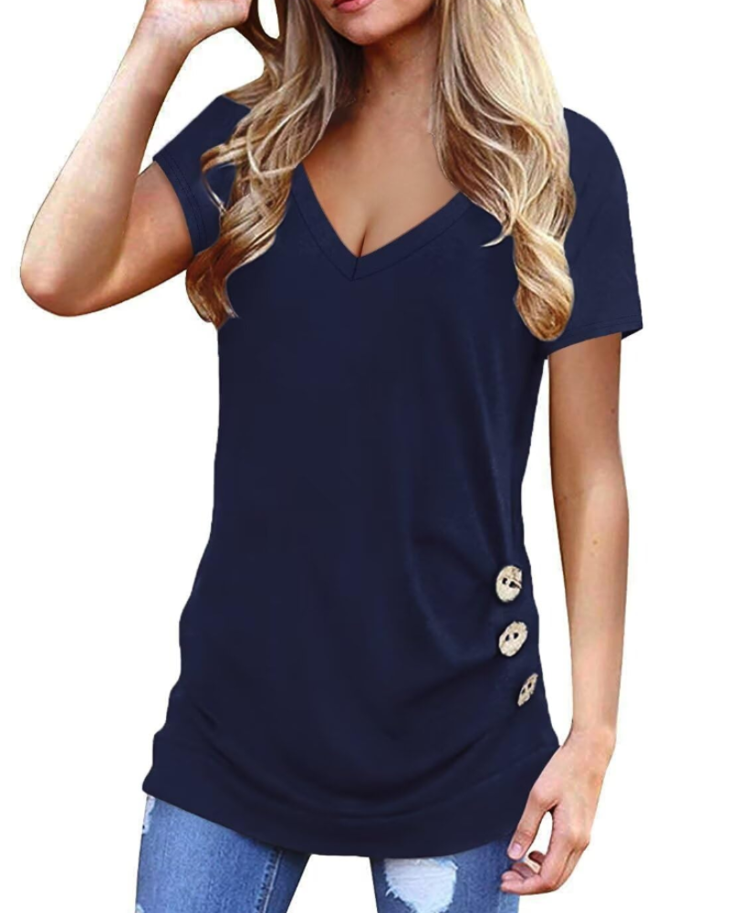 Isabelle Tunica Donna – Top con escote en V, botones y ajuste suave