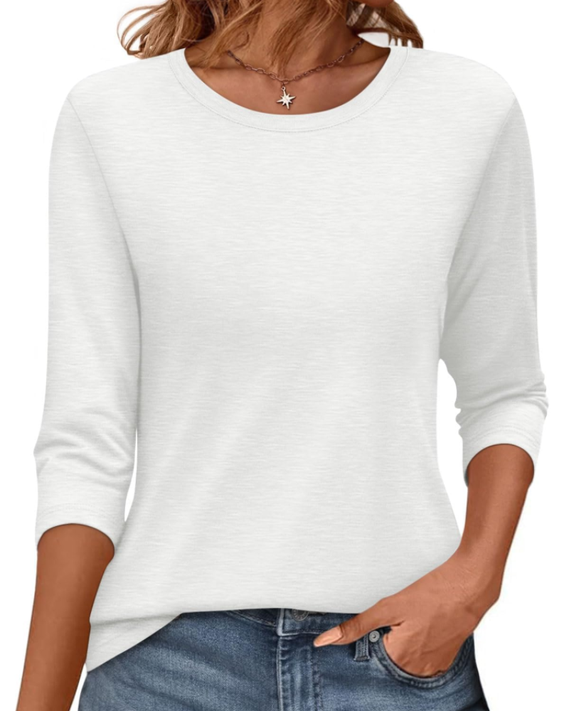 Camiseta Bella para mujer – Top de cuello redondo con mangas 3/4 y ajuste holgado