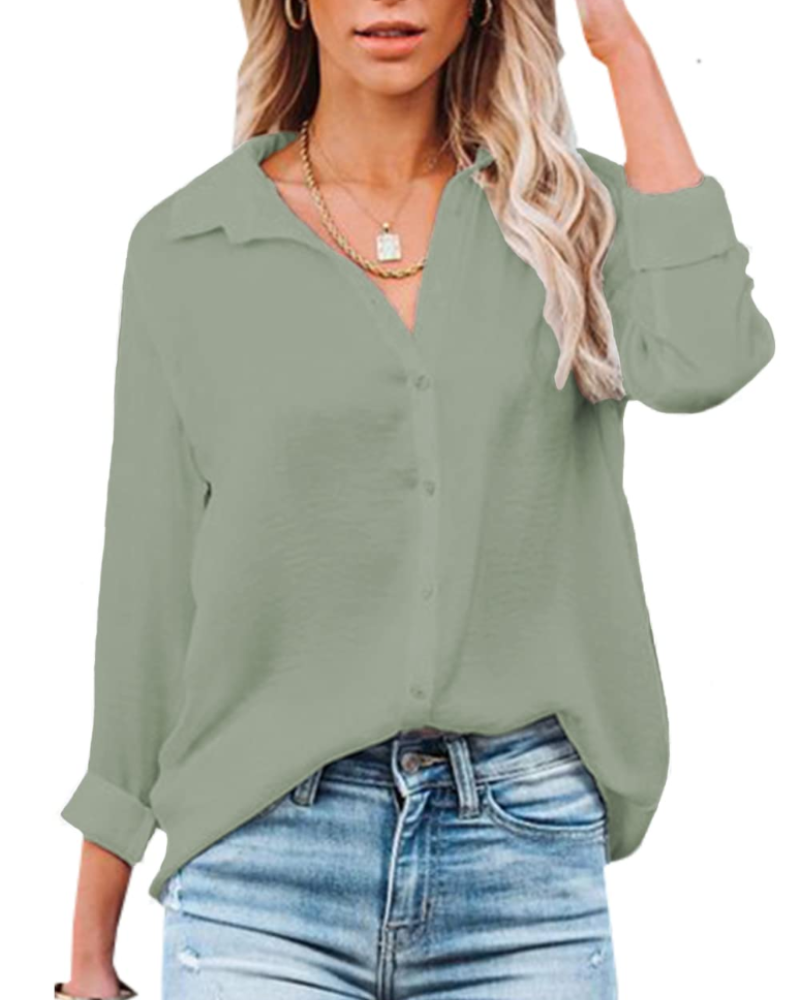 Lillian Camicia Donna – Blusa con botones, escote en V y mangas largas