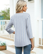 Elisa Women's Blouse – Asymmetric Top with 3/4 Sleeves, Buttons & Stretch Fabric