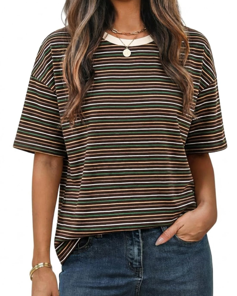 Clara Camiseta de Mujer a Rayas – Camiseta Casual de Cuello Redondo con Mangas Cortas y Ajuste Suelto