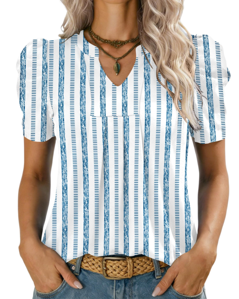 Emma Blusa para Mujer – Top Elegante con Escote en V, Mangas Abullonadas y Corte Suelto