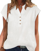 Julia Blusa Donna – Top in Cotone Lino con Scollo a V, Maniche Corte & Fit Morbido
