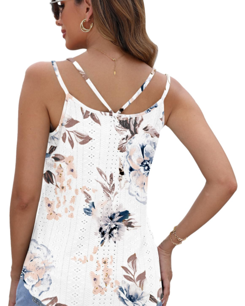 Talia Women's Tank Top – Sleeveless Blouse with Cutout Embroidery & Crew Neck
