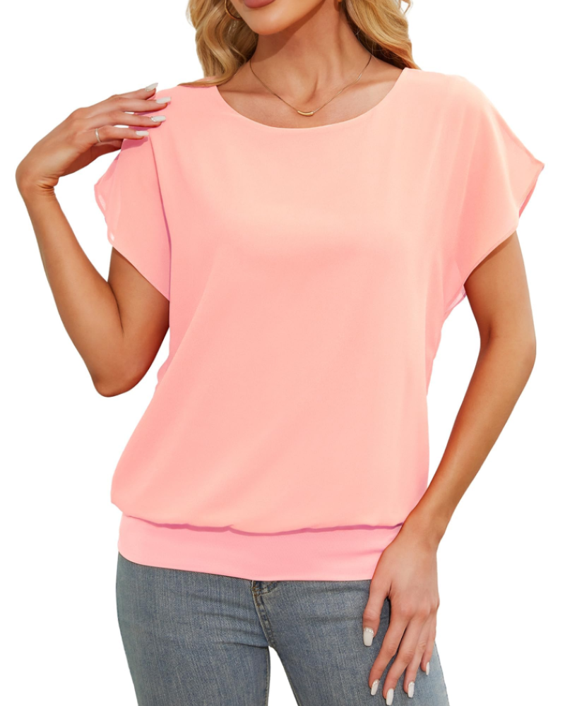 Madeline Blusa Donna – Top in Chiffon a Due Strati con Maniche Pipistrello