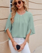 Camilla Blusa Donna – Top in Chiffon con Girocollo, Maniche 3/4 & Fit Elegante