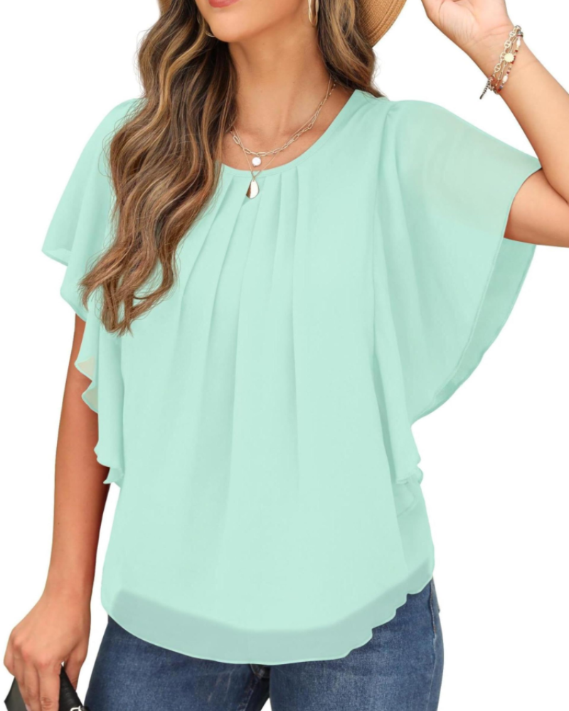 Hazel Blusa Donna – Top de gasa de dos capas con mangas murciélago y pliegues
