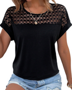 Jasmine T-Shirt Donna – Top con Dettagli in Pizzo, Spalle Moderne & Fit Morbido