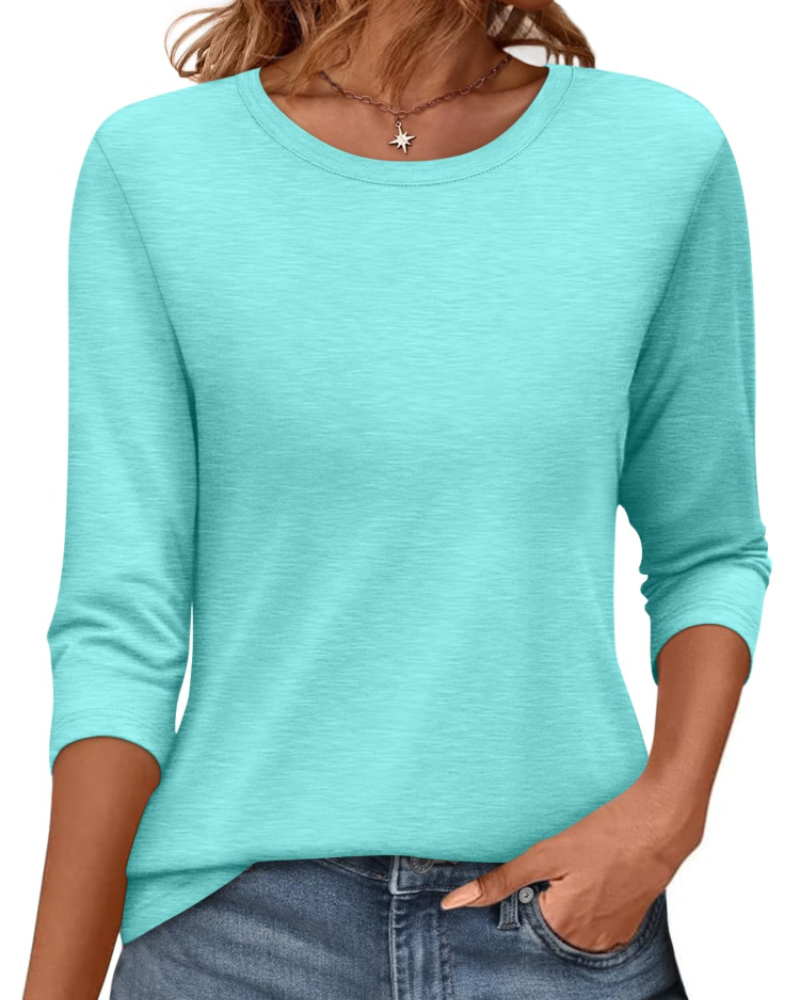 Camiseta Bella para mujer – Top de cuello redondo con mangas 3/4 y ajuste holgado