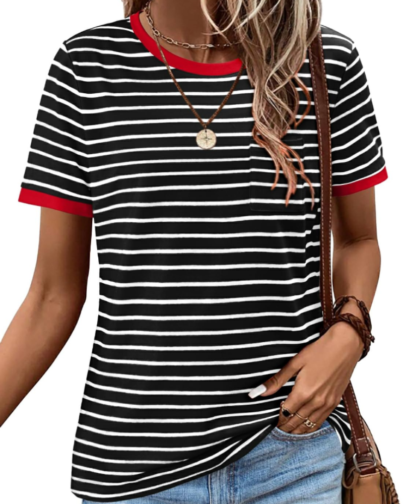 T-shirt Sophie pour femme – haut décontracté en coton avec col en V, manches courtes et coupe confortable