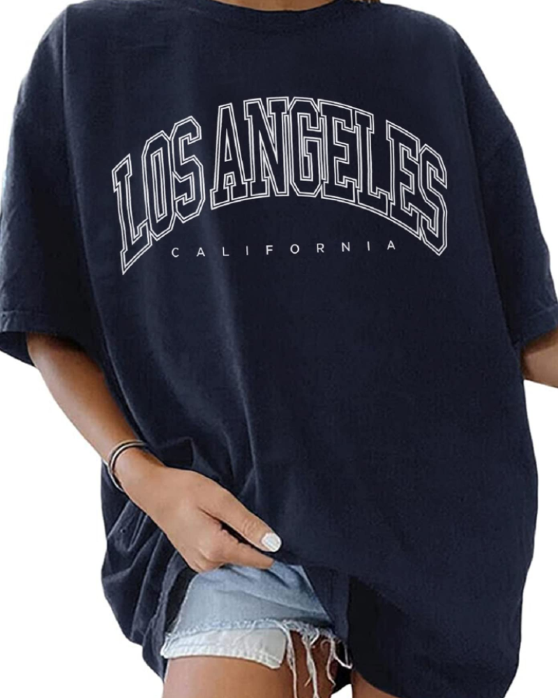 T-shirt Lydia pour femme – T-shirt en coton avec impression Los Angeles et col rond