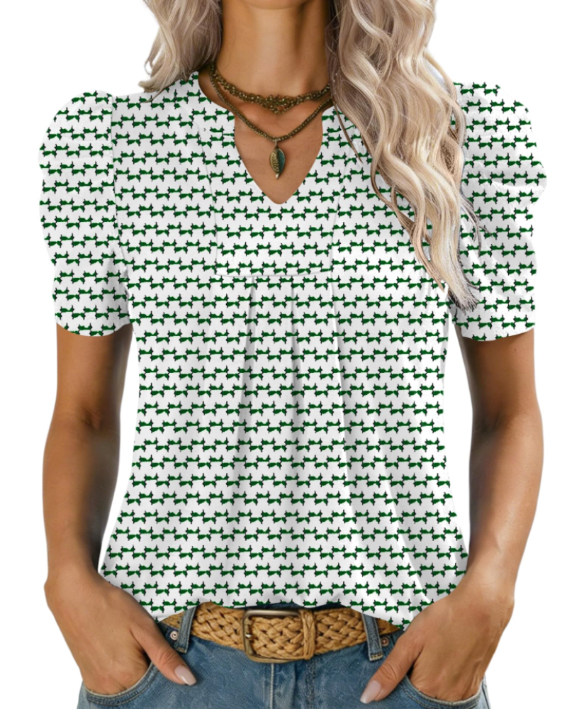 Emma Blusa para Mujer – Top Elegante con Escote en V, Mangas Abullonadas y Corte Suelto