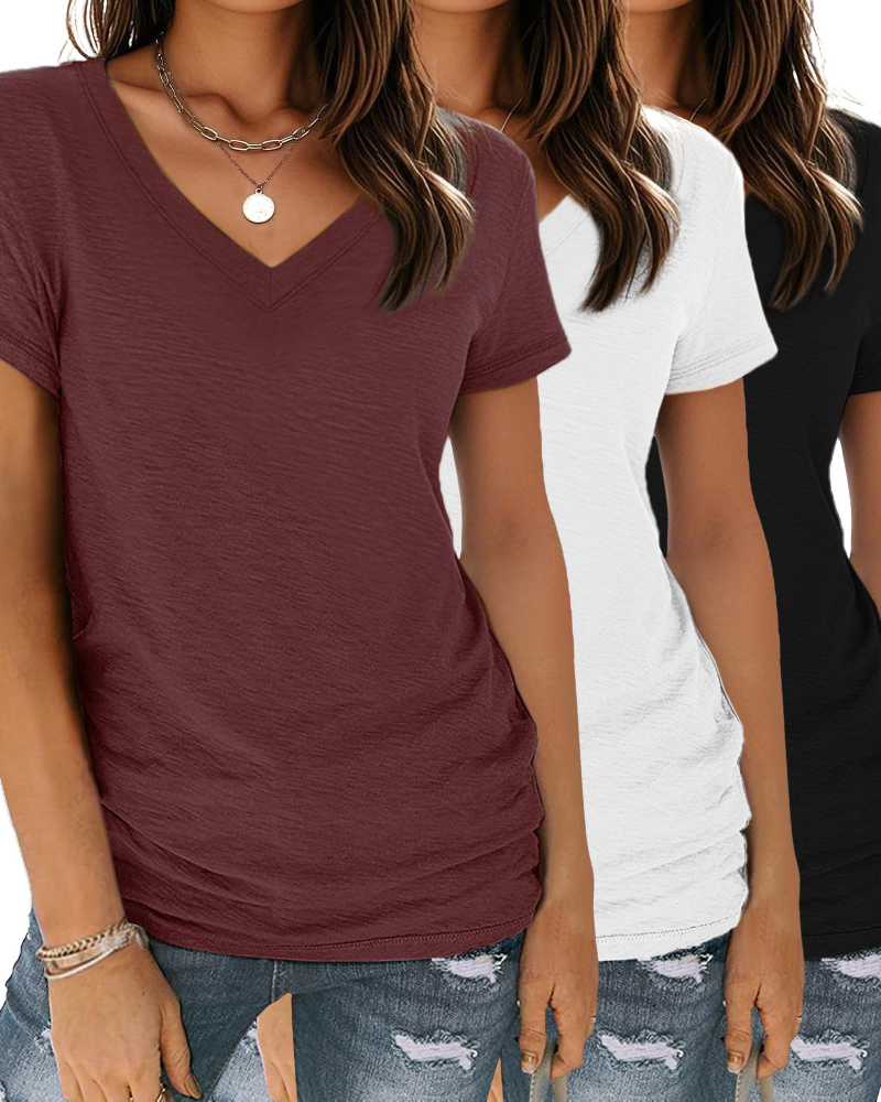 Megan T-Shirt Donna – Set 3 Pezzi con Scollo a V, Maniche Corte & Fit Morbido