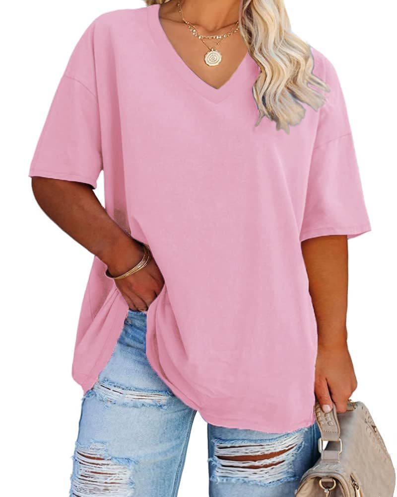 Camiseta Grace para mujer – Top talla grande con escote en V, mangas tres cuartos y ajuste holgado
