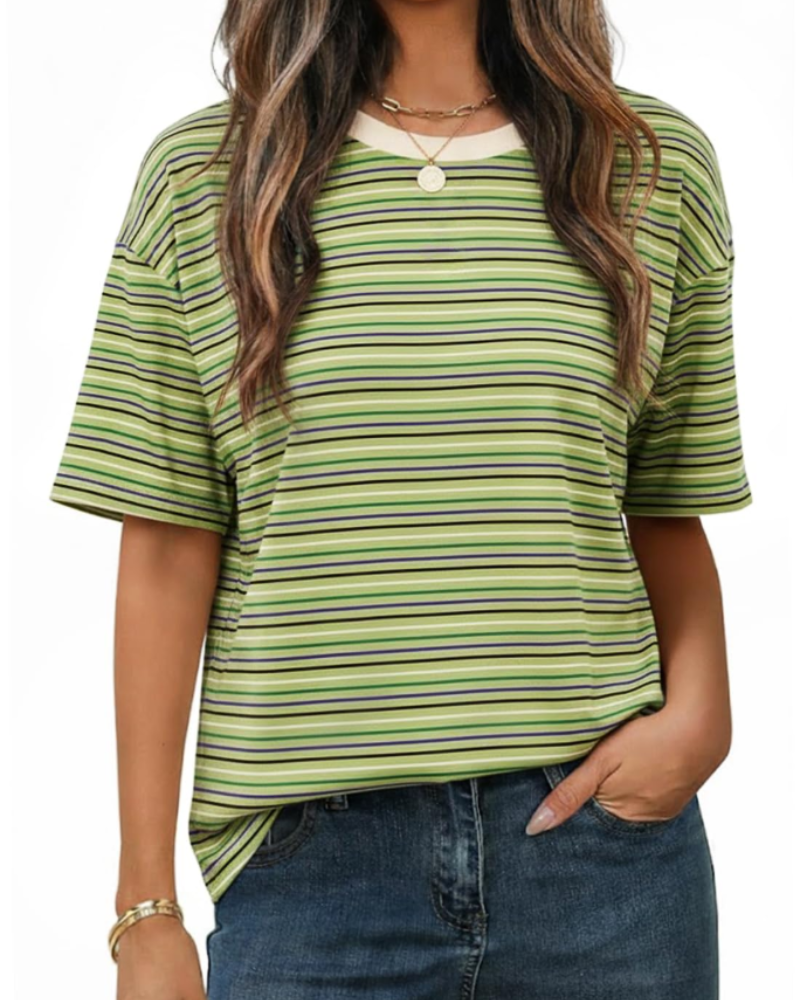 Clara Camiseta de Mujer a Rayas – Camiseta Casual de Cuello Redondo con Mangas Cortas y Ajuste Suelto