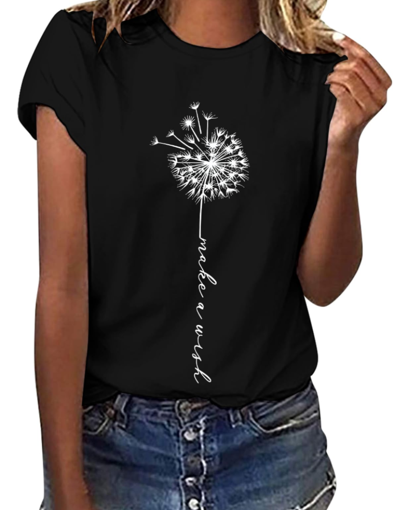 Daisy T-Shirt Donna – Top in Cotone con Girocollo, Maniche Corte & Stampa Casual