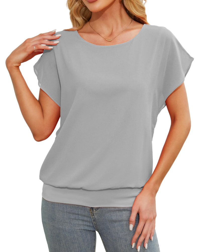 Madeline Blusa Donna – Top in Chiffon a Due Strati con Maniche Pipistrello