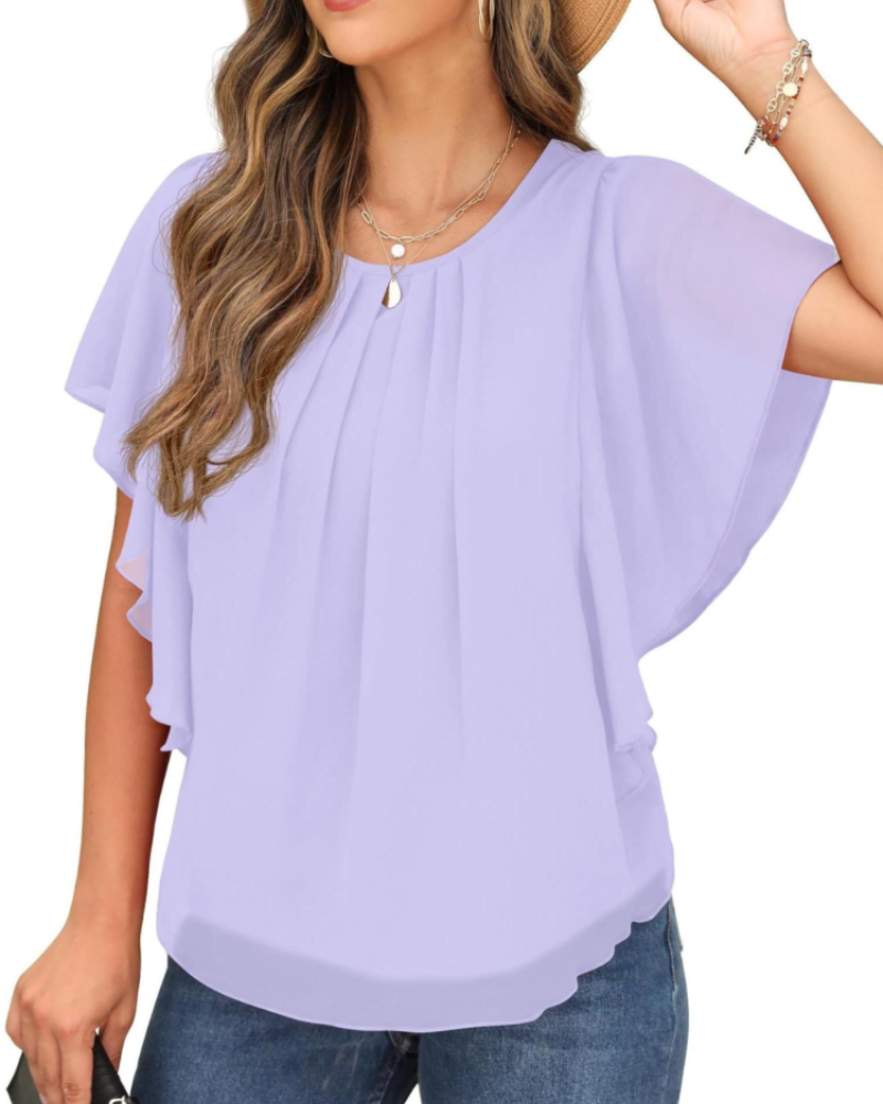 Hazel Blusa Donna – Top de gasa de dos capas con mangas murciélago y pliegues