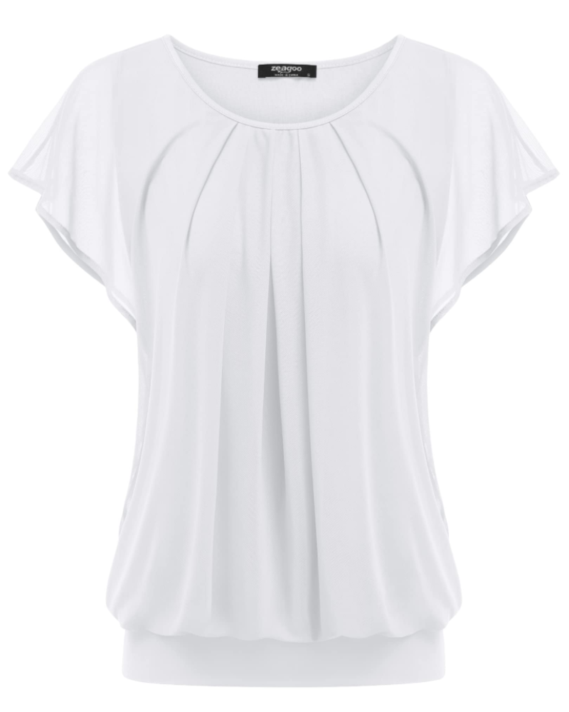 Emily Blusa Mujer – Top de Malla Floral de Doble Capa con Mangas Volantes y Cuello Redondo