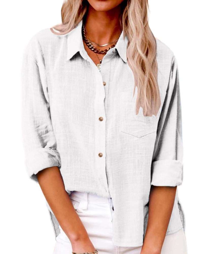 Zara Camicia Donna – Blusa Tunica in Cotone con Scollo a V, Bottoni & Maniche Lunghe