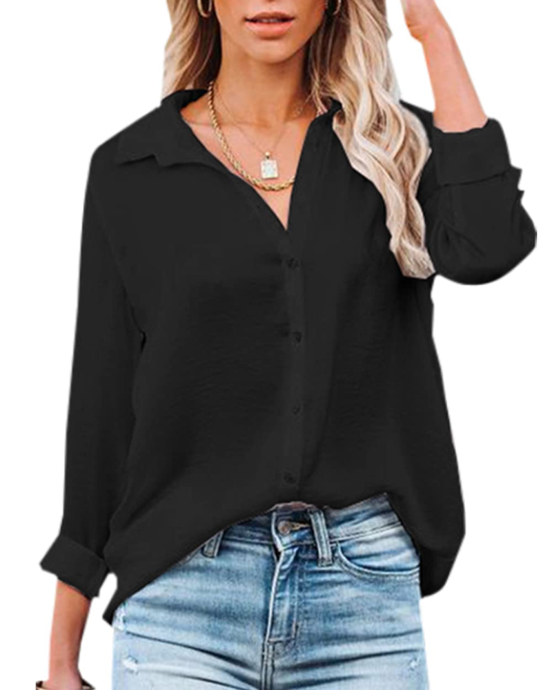 Lillian Camicia Donna – Blusa con botones, escote en V y mangas largas