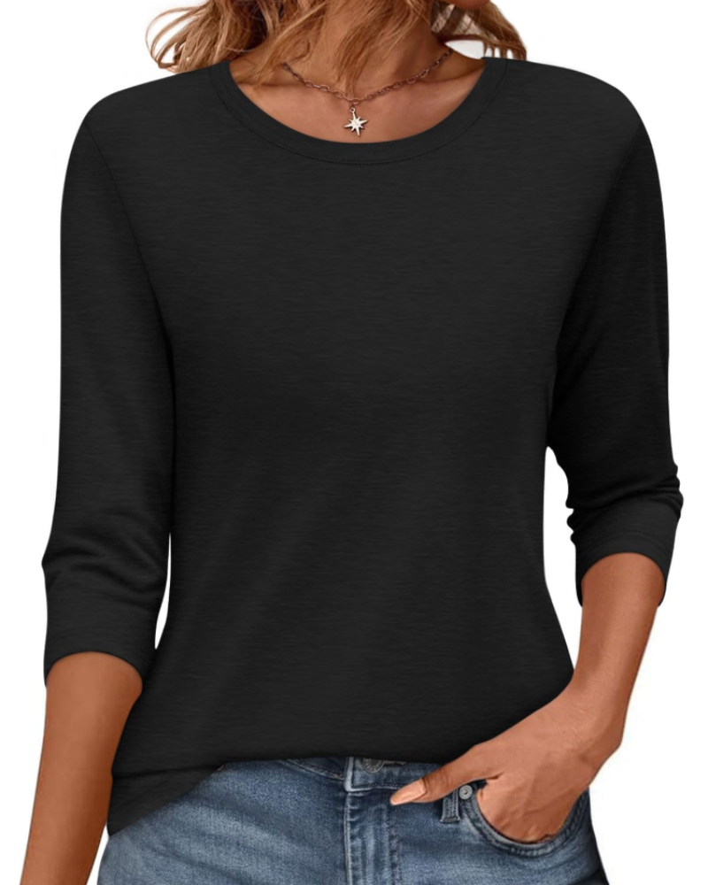 Camiseta Bella para mujer – Top de cuello redondo con mangas 3/4 y ajuste holgado