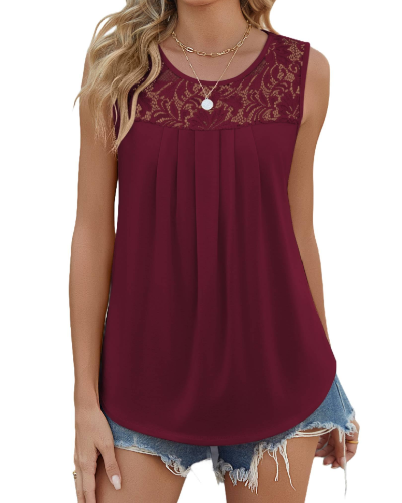 Noelle Top Donna – Blusa Senza Maniche in Pizzo con Girocollo & Fit Morbido