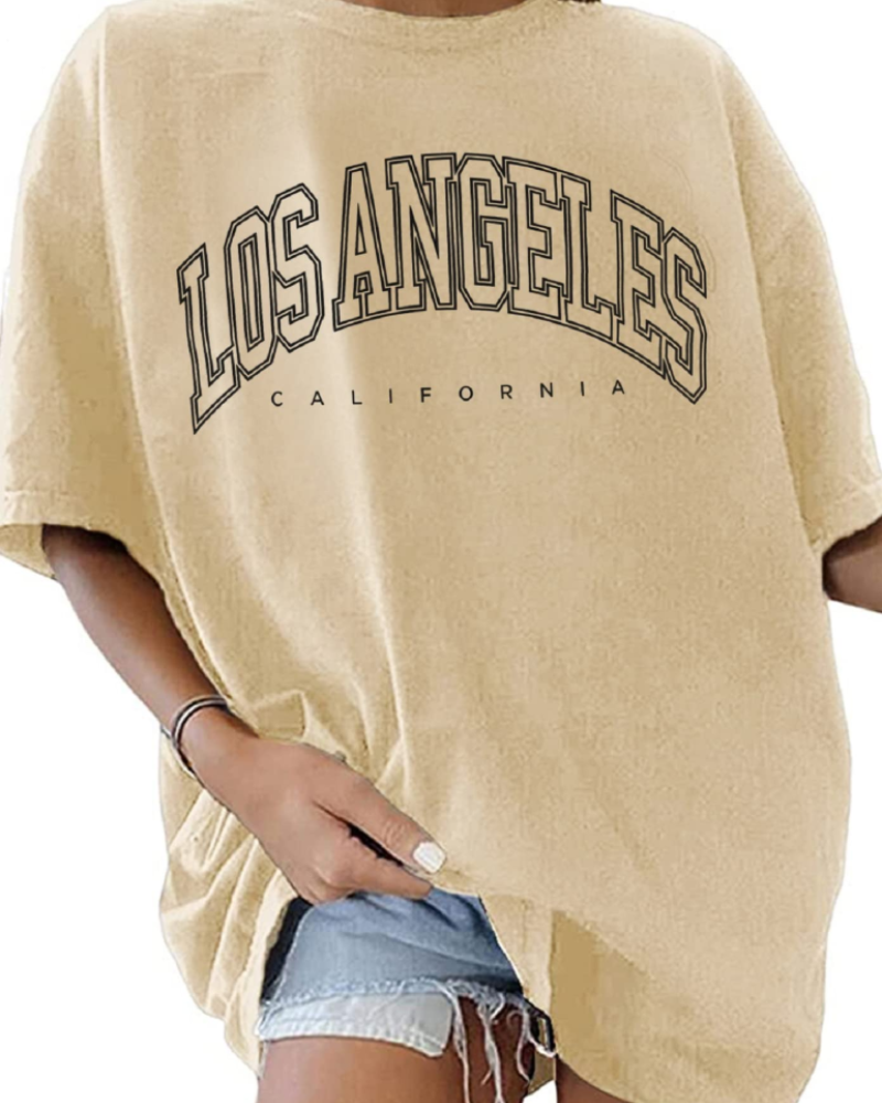 T-shirt Lydia pour femme – T-shirt en coton avec impression Los Angeles et col rond