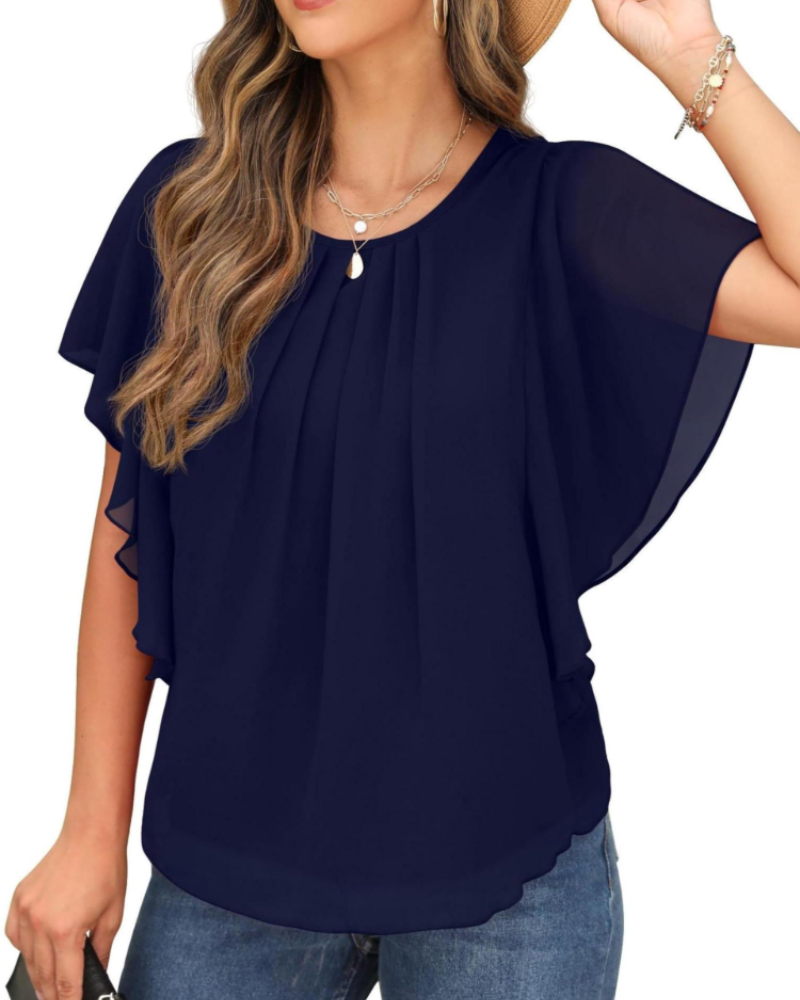 Hazel Blusa Donna – Top de gasa de dos capas con mangas murciélago y pliegues