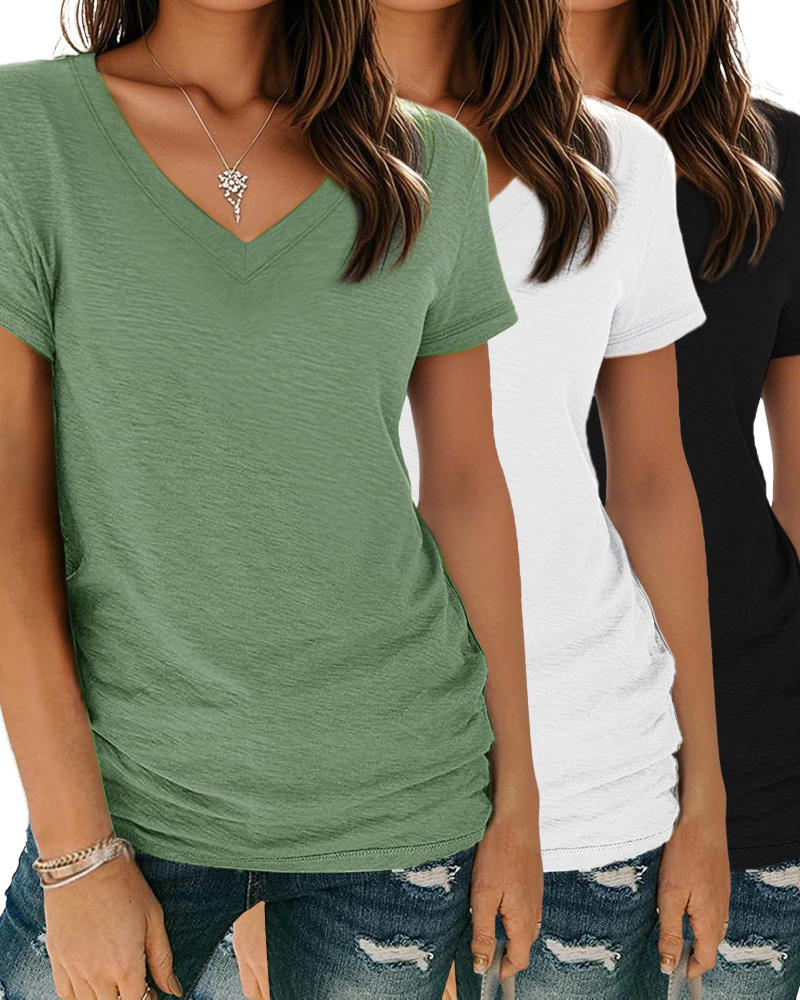 Megan T-Shirt Donna – Set 3 Pezzi con Scollo a V, Maniche Corte & Fit Morbido