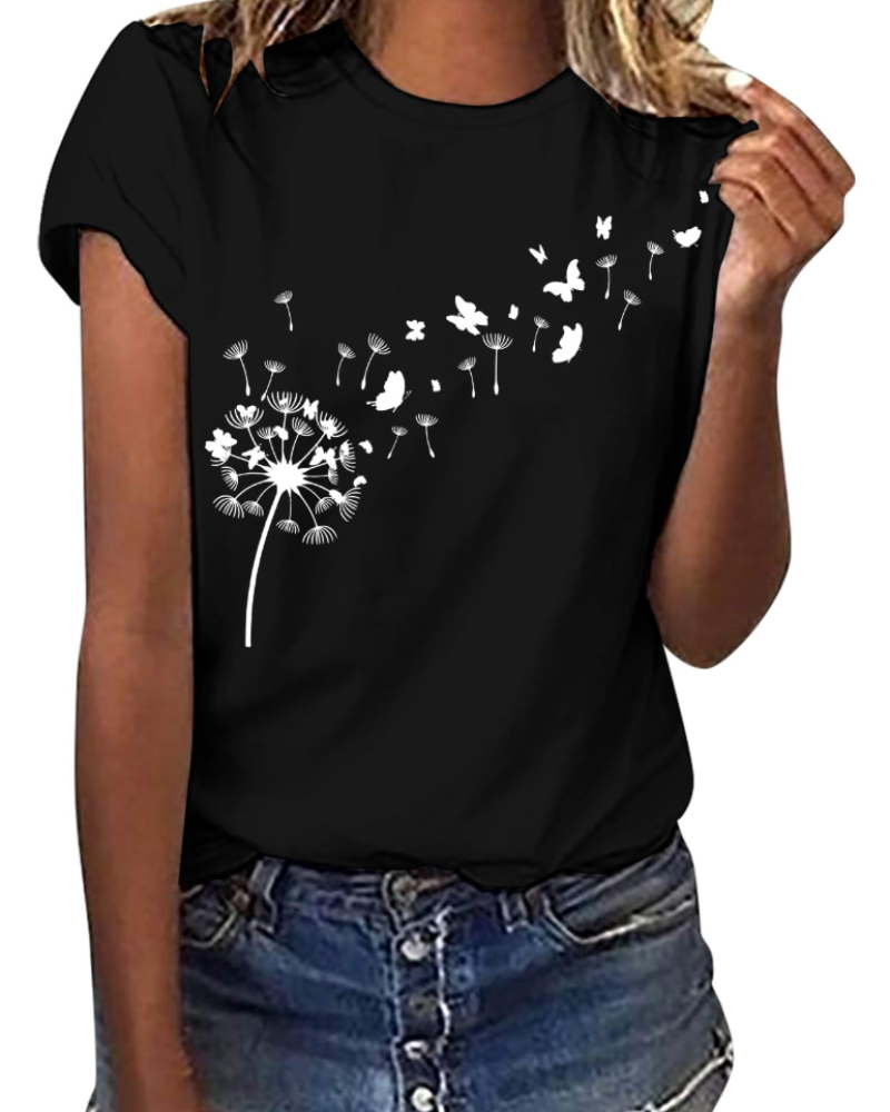 Camiseta Daisy para mujer – Top de algodón con cuello redondo, mangas cortas y estampado casual