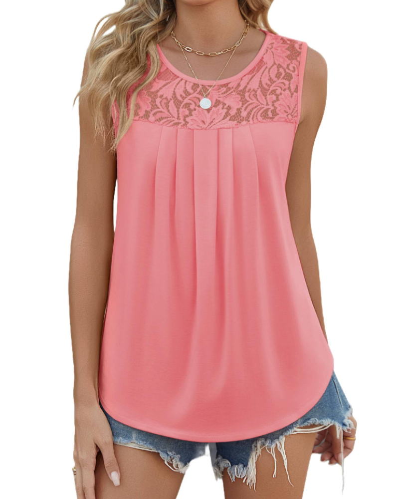 Noelle Top Donna – Blusa Senza Maniche in Pizzo con Girocollo & Fit Morbido