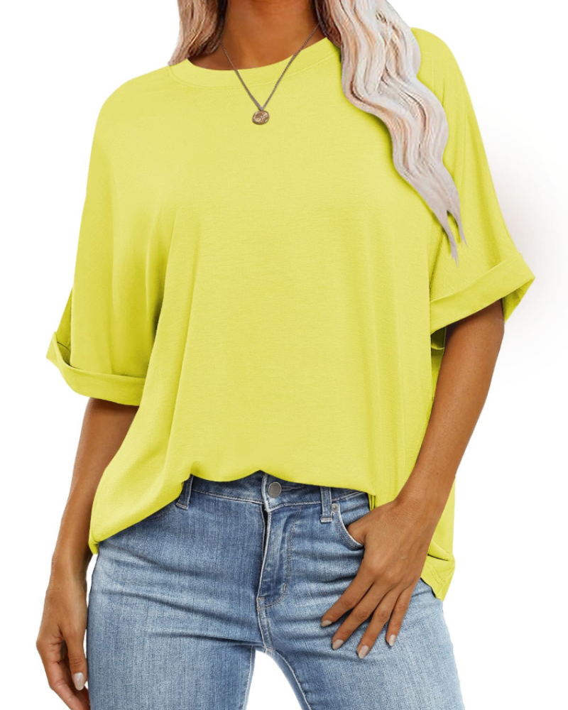 T-shirt Nora pour femme – Top oversize avec col rond, manches courtes et coupe ample