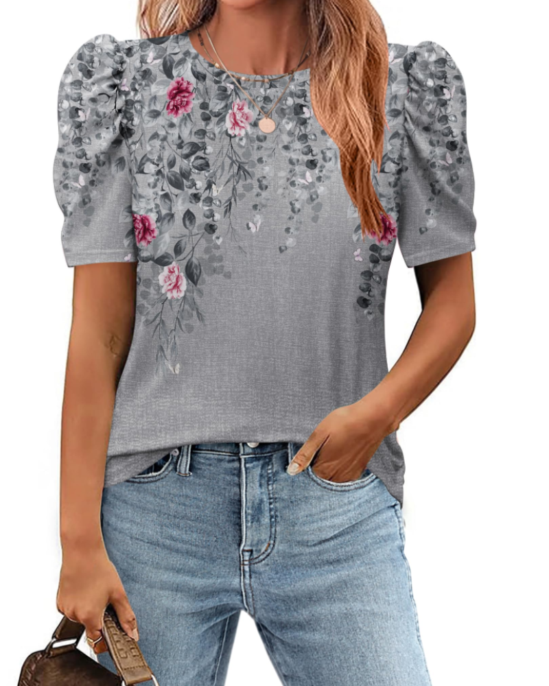 Blusa Elena para mujer – Top floral con mangas abullonadas y ajuste slim