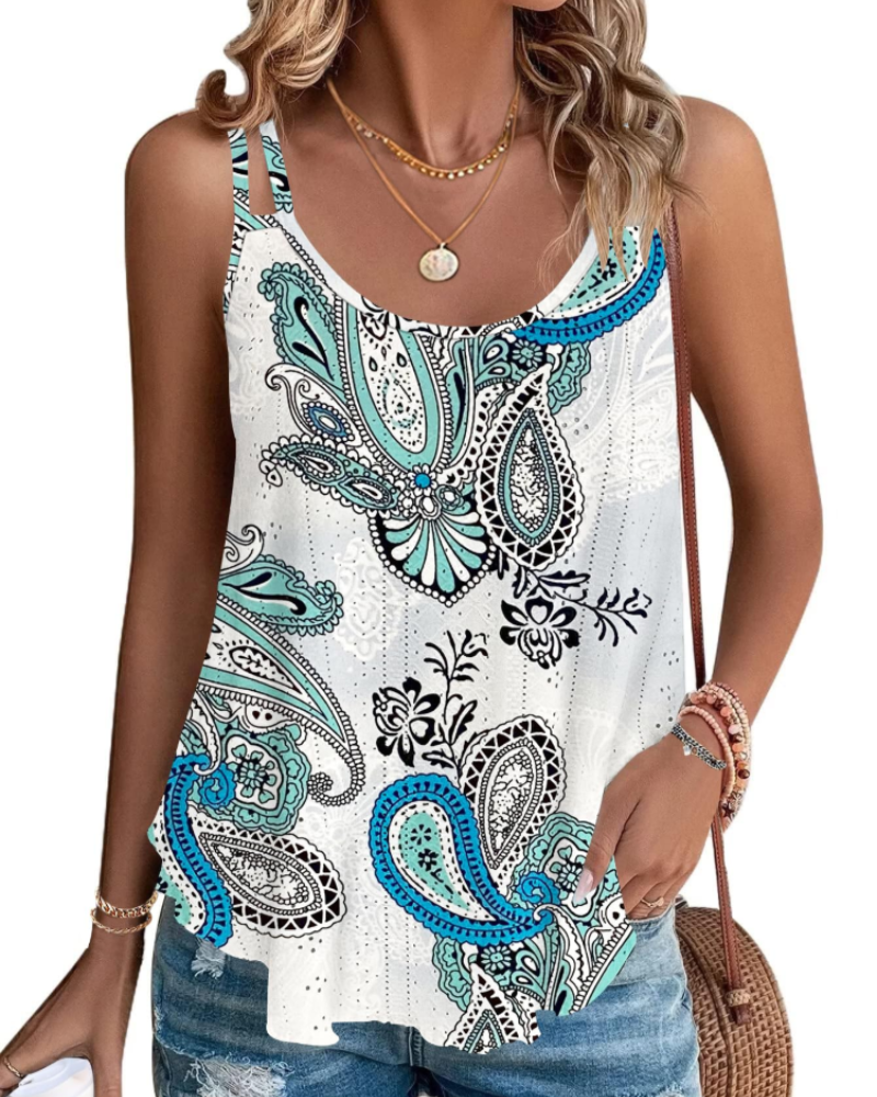 Talia Tank Top Donna – Blusa Senza Maniche con Ricamo Traforato & Girocollo
