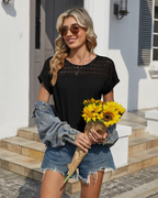Jasmine T-Shirt Donna – Top con Dettagli in Pizzo, Spalle Moderne & Fit Morbido