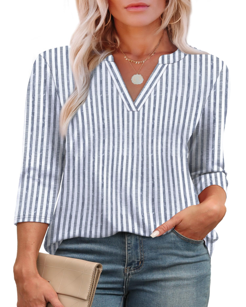 Blusa Lily para mujer – Túnica elegante con escote en V, mangas 3/4 y dobladillo curvo