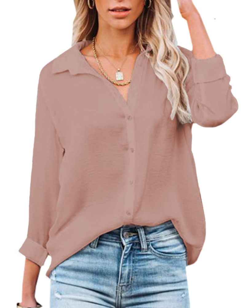 Lillian Camicia Donna – Blusa con botones, escote en V y mangas largas