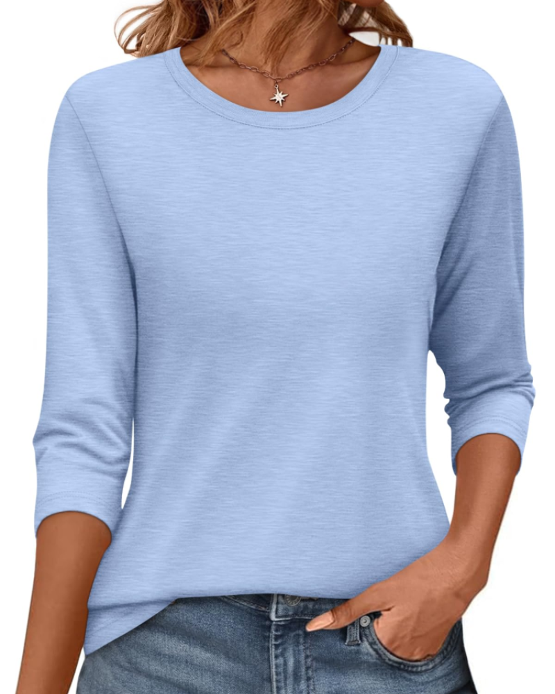 Camiseta Bella para mujer – Top de cuello redondo con mangas 3/4 y ajuste holgado