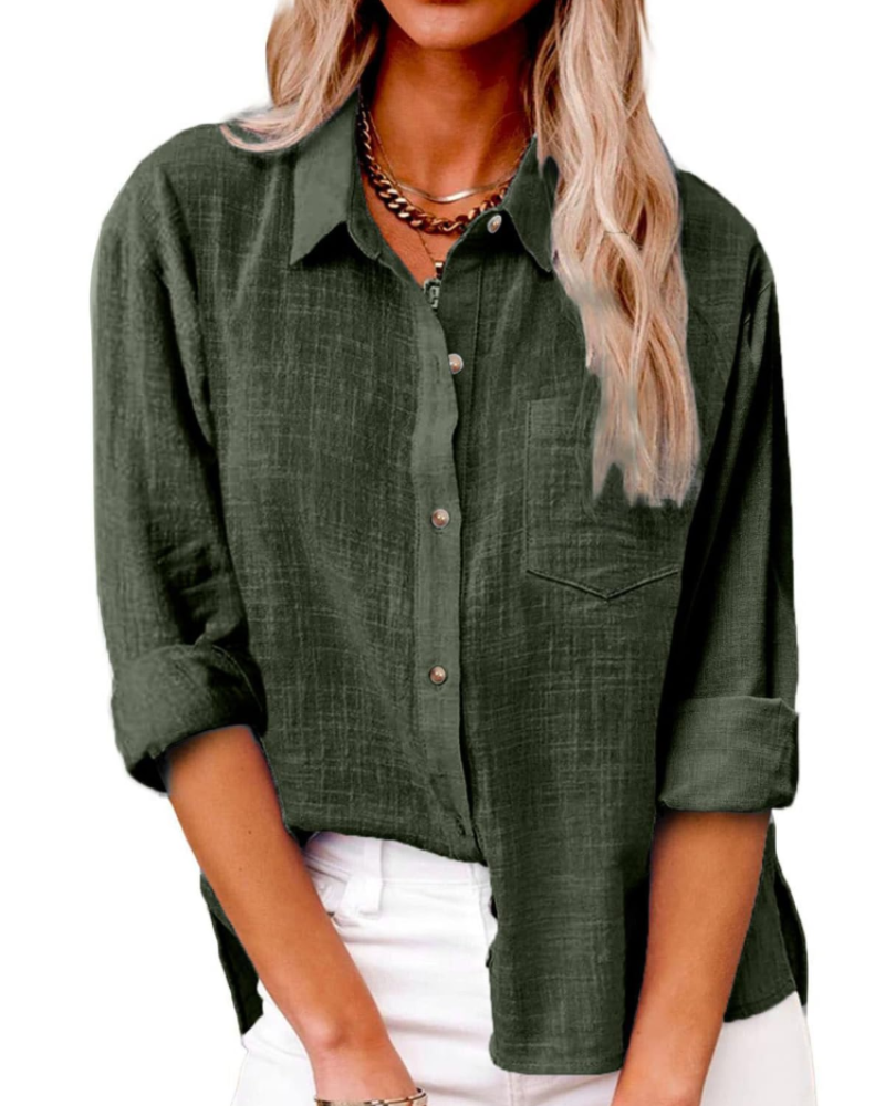 Zara Camicia Donna – Blusa Tunica in Cotone con Scollo a V, Bottoni & Maniche Lunghe