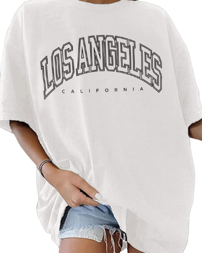 Lydia T-Shirt Damen – Baumwollshirt mit Los Angeles Druck & Rundhalsausschnitt