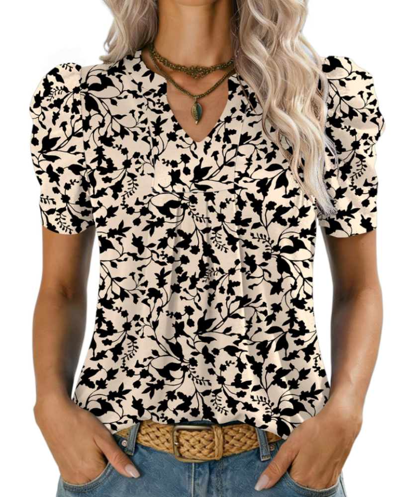Emma Blusa para Mujer – Top Elegante con Escote en V, Mangas Abullonadas y Corte Suelto