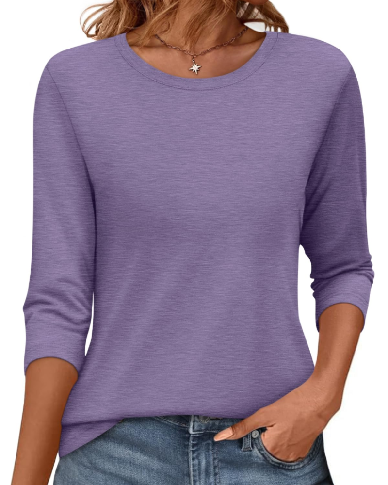 Camiseta Bella para mujer – Top de cuello redondo con mangas 3/4 y ajuste holgado
